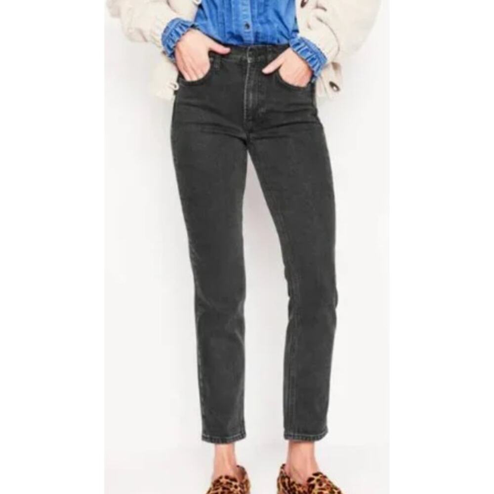 Boden Girlfriend Jeans Mid Rise Slim Straight Black Gray Denim 10P Petite 10 New